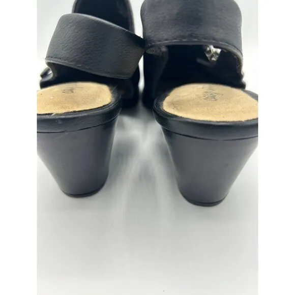Easy Street Womens Black Leather Slingback Muled Heeled Shoes Size 11M
