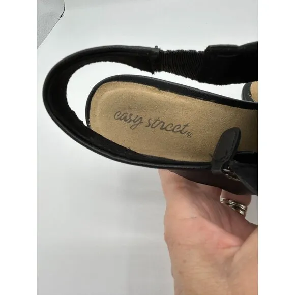 Easy Street Womens Black Leather Slingback Muled Heeled Shoes Size 11M