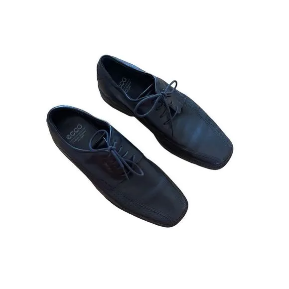 Ecco Mens Black Square Toe Leather Lace Up Oxford Career Dress Shoes Size 42