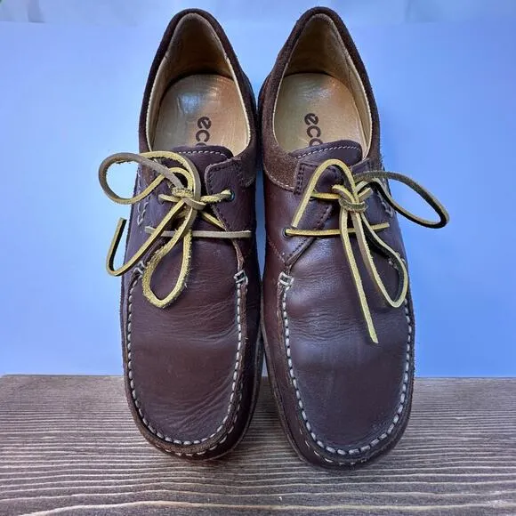 Ecco Mens Dress Shoes Brown Nubuck Leather Lace Up 2 Eye Size 42 EU/ 8 US Casual