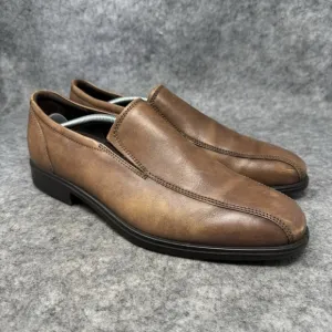 Ecco Queenstown Venetian Men Size 10 Shoes Brown Leather Bike Toe Slip On Loafer