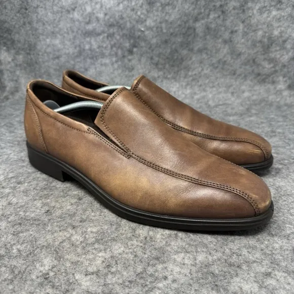Ecco Queenstown Venetian Men Size 10 Shoes Brown Leather Bike Toe Slip On Loafer