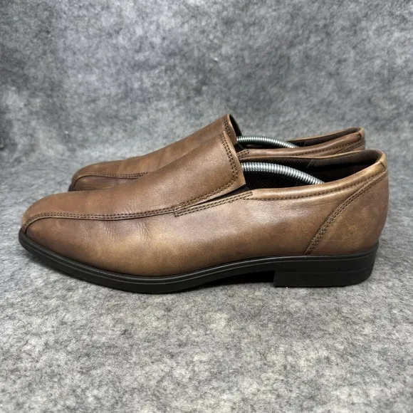Ecco Queenstown Venetian Men Size 10 Shoes Brown Leather Bike Toe Slip On Loafer