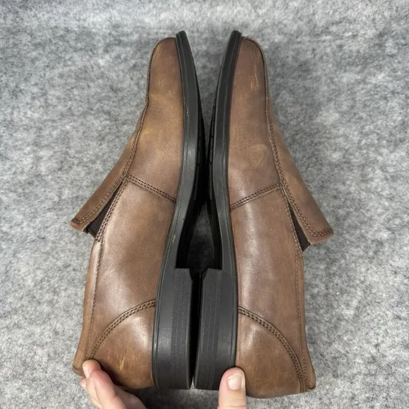 Ecco Queenstown Venetian Men Size 10 Shoes Brown Leather Bike Toe Slip On Loafer