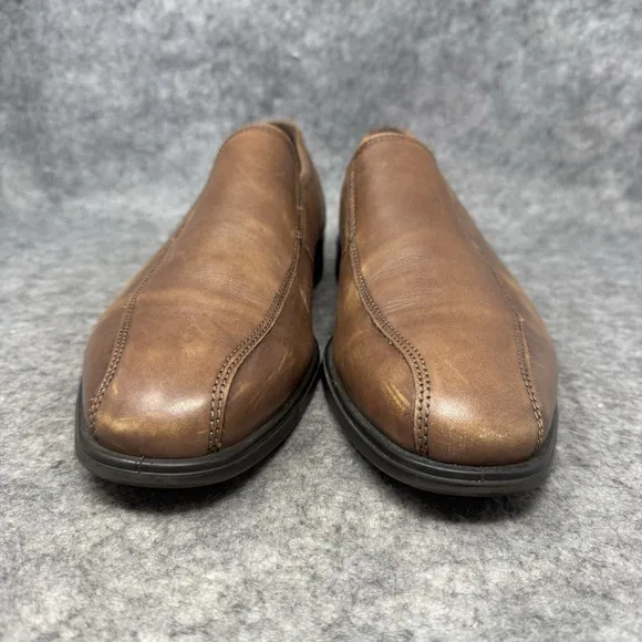 Ecco Queenstown Venetian Men Size 10 Shoes Brown Leather Bike Toe Slip On Loafer