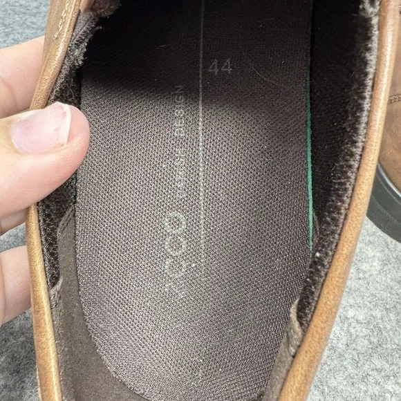Ecco Queenstown Venetian Men Size 10 Shoes Brown Leather Bike Toe Slip On Loafer