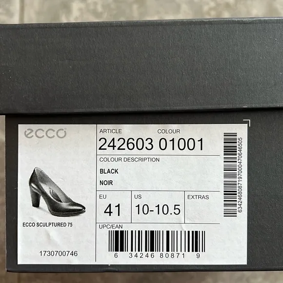 Ecco Sculptured 75 Black Leather Pump Heels, Size EU 41 | US 10-10.5 New in Box