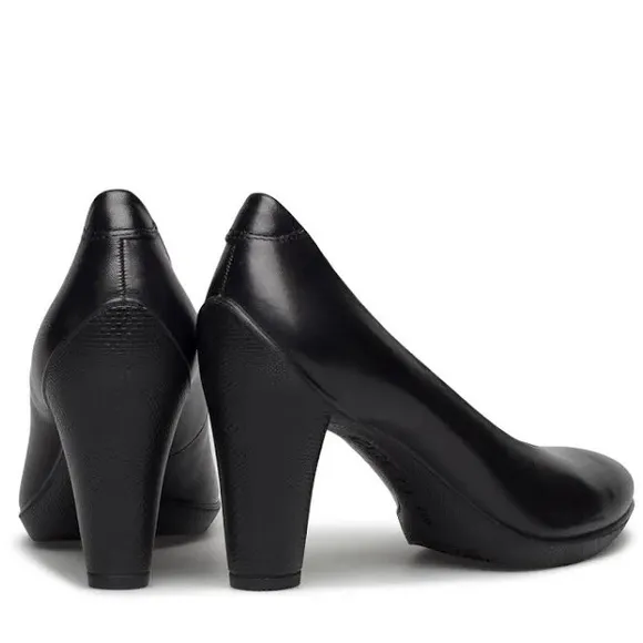 Ecco Sculptured 75 Black Leather Pump Heels, Size EU 41 | US 10-10.5 New in Box