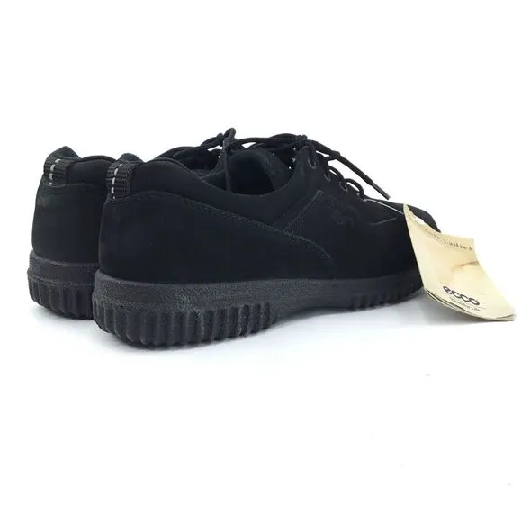 ECCO Soft Sneakers Womens 38 Black Nubuck Lace Up Shoes Cushioned RUNS SMALL NEW