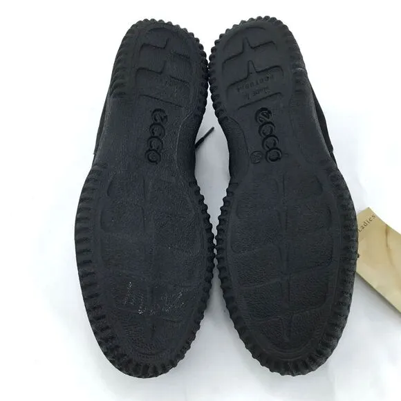 ECCO Soft Sneakers Womens 38 Black Nubuck Lace Up Shoes Cushioned RUNS SMALL NEW