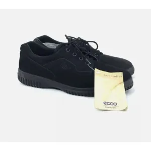 ECCO Soft Sneakers Womens 38 Black Nubuck Lace Up Shoes Cushioned RUNS SMALL NEW