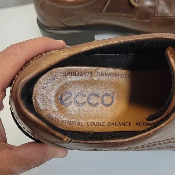 ECCO Dress Shoes Men EU 44 US 10 Brown Helsinki Leather Derby Lace Up Square Toe