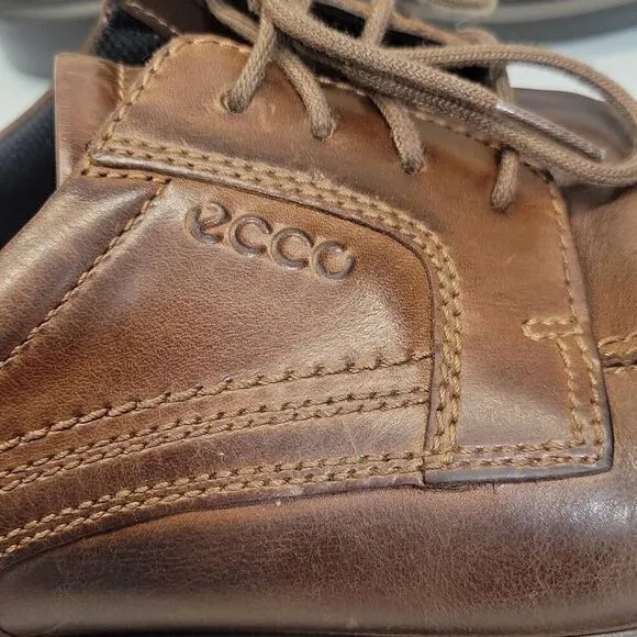 ECCO Dress Shoes Men EU 44 US 10 Brown Helsinki Leather Derby Lace Up Square Toe