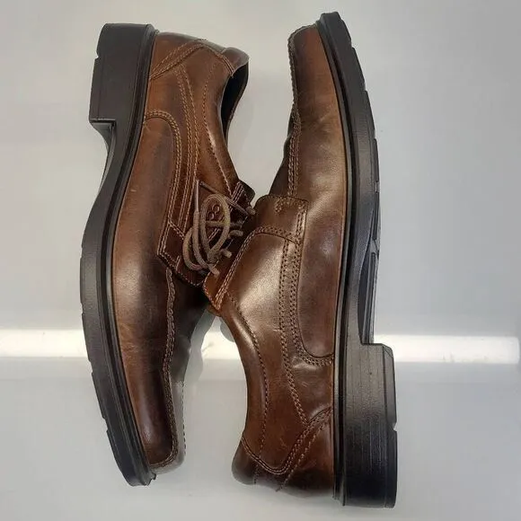 ECCO Dress Shoes Men EU 44 US 10 Brown Helsinki Leather Derby Lace Up Square Toe