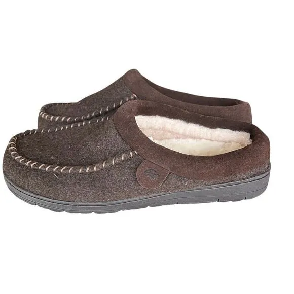 Eddie Bauer Brown Firelight Wool Shearling Lined slide clog slippers NWOT 10