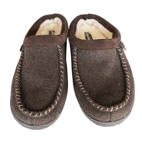 Eddie Bauer Brown Firelight Wool Shearling Lined slide clog slippers NWOT 10