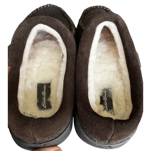Eddie Bauer Brown Firelight Wool Shearling Lined slide clog slippers NWOT 10