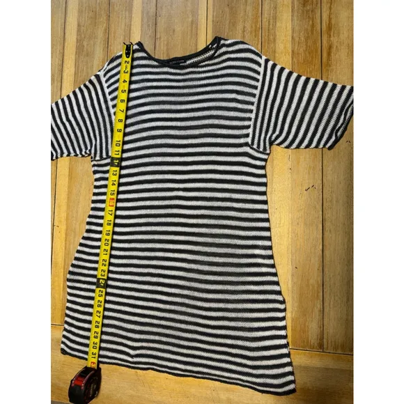 Eileen Fisher | 100%‎ Organic Linen Striped Crochet Quiet Luxury Shirt Dress, M
