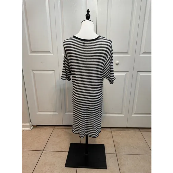 Eileen Fisher | 100%‎ Organic Linen Striped Crochet Quiet Luxury Shirt Dress, M