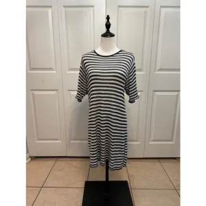 Eileen Fisher | 100%‎ Organic Linen Striped Crochet Quiet Luxury Shirt Dress, M