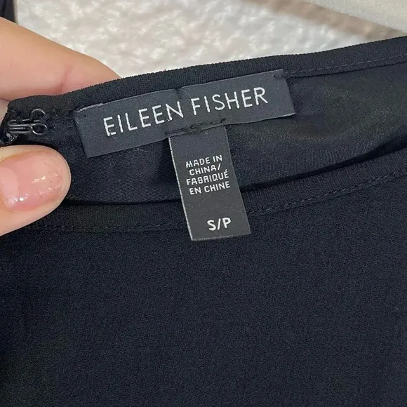 Eileen Fisher 100% Silk Black Sleeveless Midi Dress Women’s Sz Small Minimalist