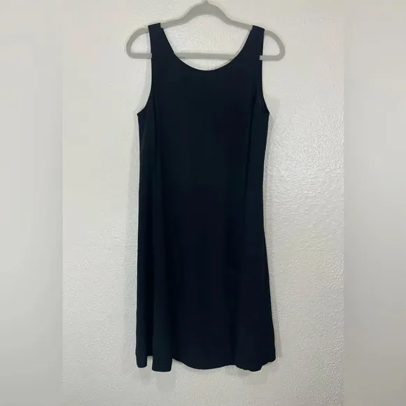Eileen Fisher 100% Silk Black Sleeveless Midi Dress Women’s Sz Small Minimalist