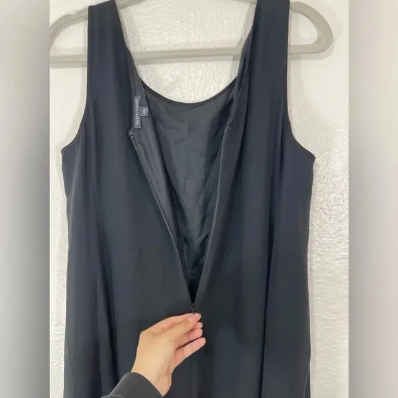 Eileen Fisher 100% Silk Black Sleeveless Midi Dress Women’s Sz Small Minimalist