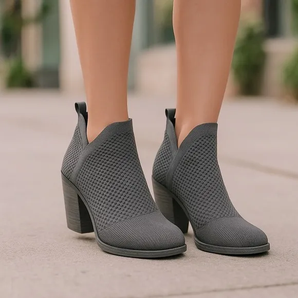 Eileen Fisher Ankle Boots Joss Knit Sock Clever Graphite Gray Women's Size 8.5