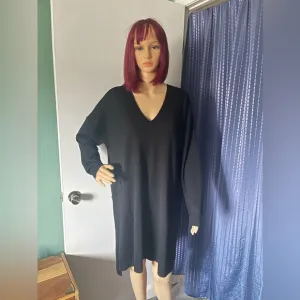 Eileen Fisher Black 100% Merino Wool Italian Yarn Minimalist Dress L Oversized