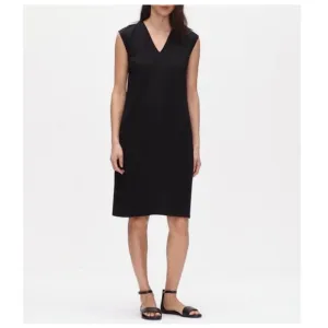 Eileen Fisher Black Minimalist Style Sleeveless V-Neck Midi Dress