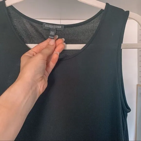 Eileen Fisher Black Silk Wardrobe Essential Minimalist High Low Slit Dress Sz 2P