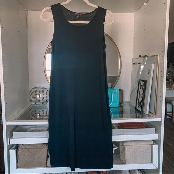Eileen Fisher Black Silk Wardrobe Essential Minimalist High Low Slit Dress Sz 2P