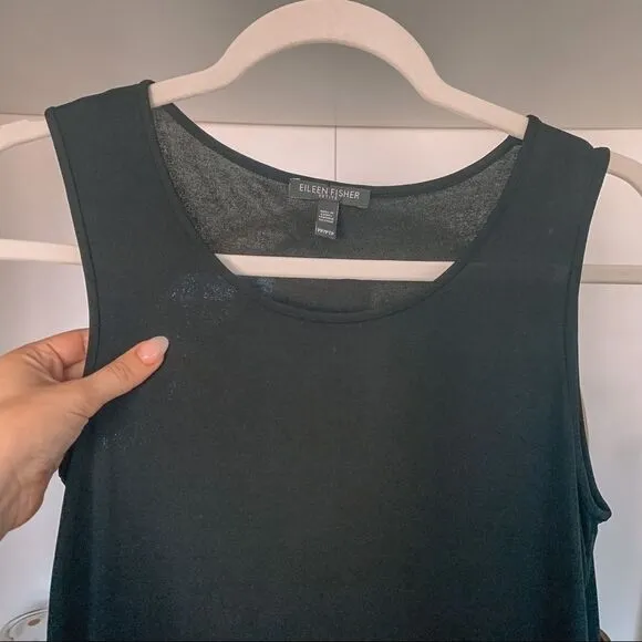 Eileen Fisher Black Silk Wardrobe Essential Minimalist High Low Slit Dress Sz 2P