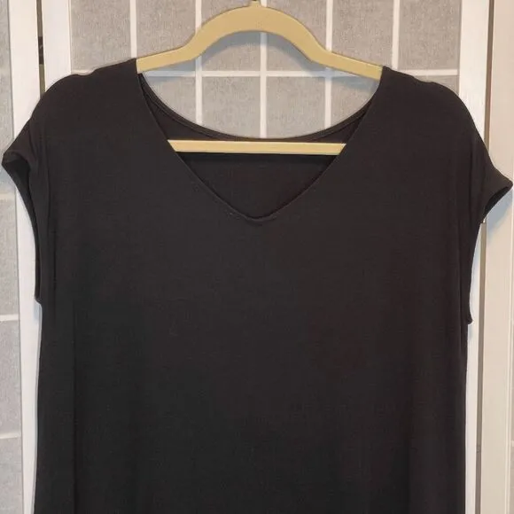 Eileen Fisher Black Shift Dress Viscose Blend XS Made in USA Minimalist Office