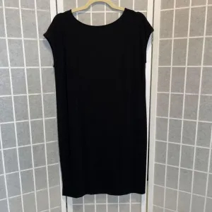 Eileen Fisher Black Shift Dress Viscose Blend XS Made in USA Minimalist Office