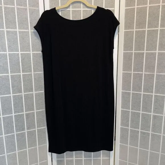 Eileen Fisher Black Shift Dress Viscose Blend XS Made in USA Minimalist Office