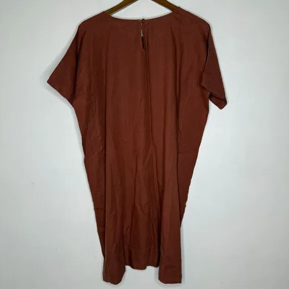 Eileen Fisher Brown Shift Dress Medium Organic Linen Minimalist Relaxed Fit
