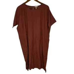 Eileen Fisher Brown Shift Dress Medium Organic Linen Minimalist Relaxed Fit