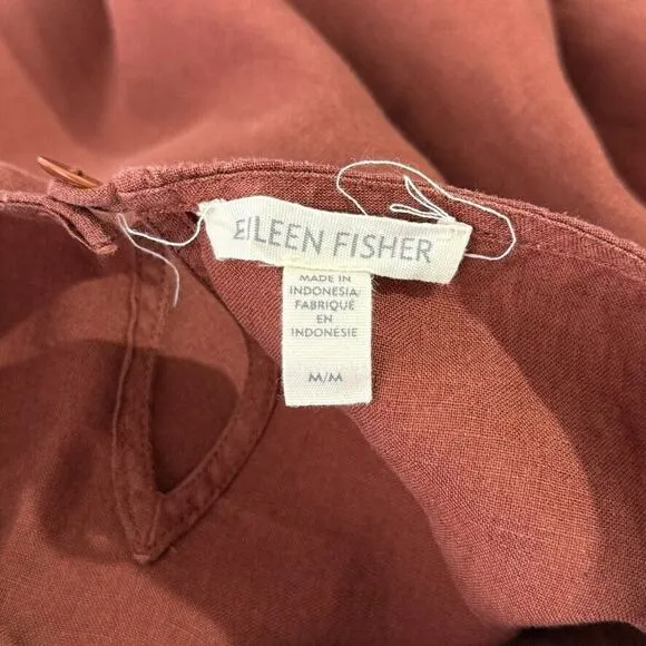 Eileen Fisher Brown Shift Dress Medium Organic Linen Minimalist Relaxed Fit