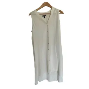 Eileen Fisher Button Front Silk Tank Dress Cream Minimalist Medium