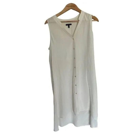 Eileen Fisher Button Front Silk Tank Dress Cream Minimalist Medium
