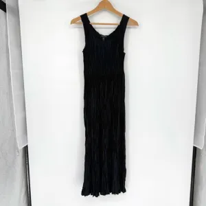 Eileen Fisher Crushed Silk Tiered Dress Black Size SP Minimalist Packable