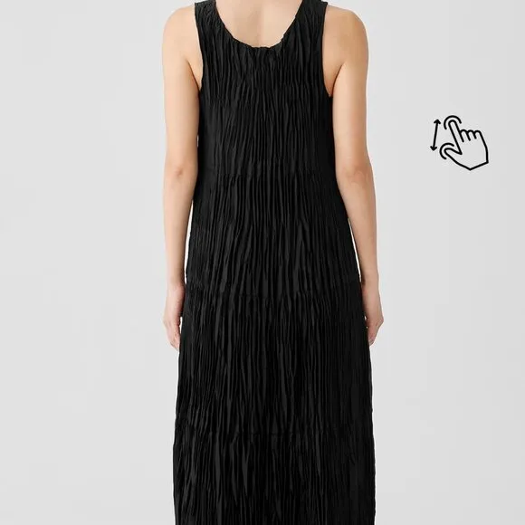 Eileen Fisher Crushed Silk Tiered Dress Black Size SP Minimalist Packable