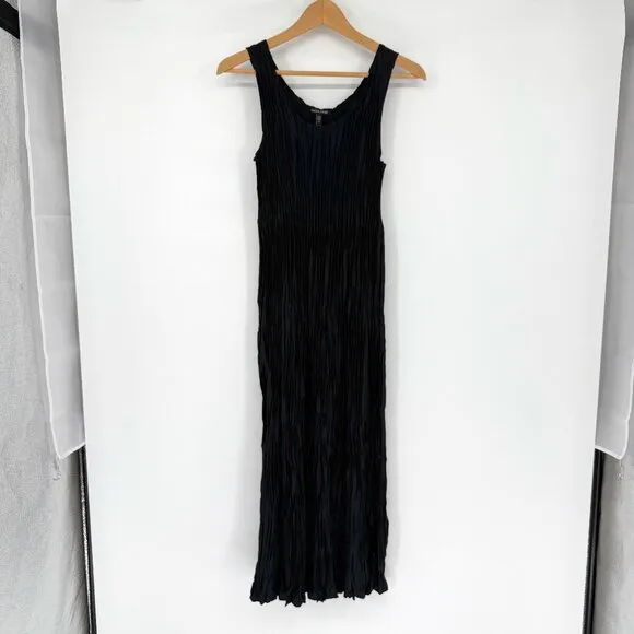 Eileen Fisher Crushed Silk Tiered Dress Black Size SP Minimalist Packable