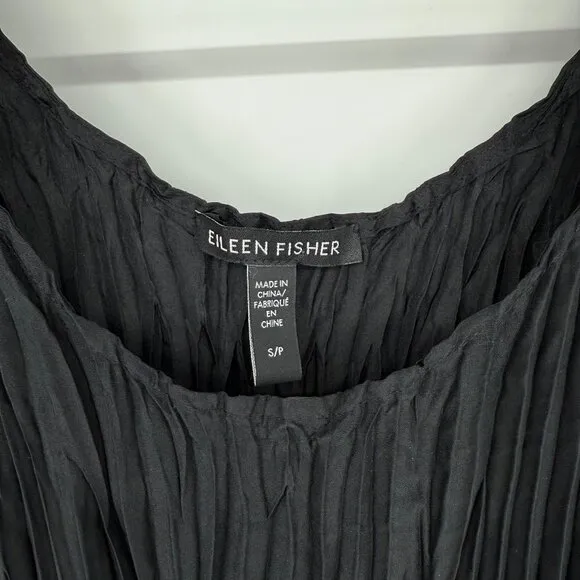 Eileen Fisher Crushed Silk Tiered Dress Black Size SP Minimalist Packable