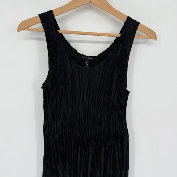 Eileen Fisher Crushed Silk Tiered Dress Black Size SP Minimalist Packable