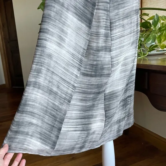 Eileen Fisher Daze Silk Neutral Minimalist Striped Short Sleeve Shift Midi Dress