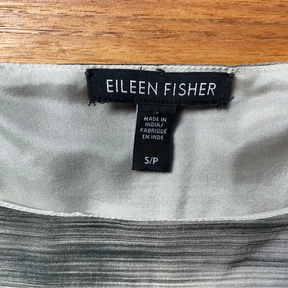 Eileen Fisher Daze Silk Neutral Minimalist Striped Short Sleeve Shift Midi Dress