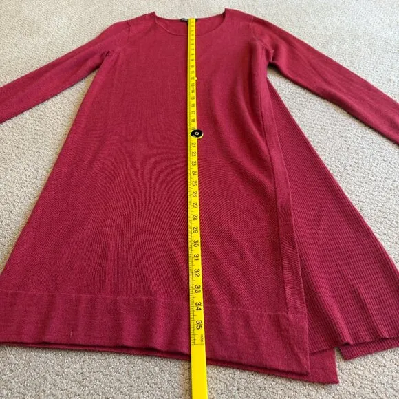 Eileen Fisher Dress Midi Sweater Merino Wool Minimalist Red Passion Flower SMALL