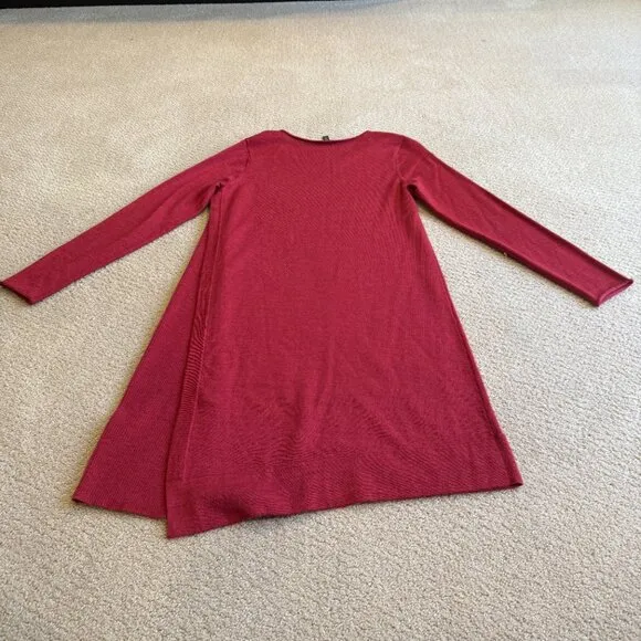 Eileen Fisher Dress Midi Sweater Merino Wool Minimalist Red Passion Flower SMALL